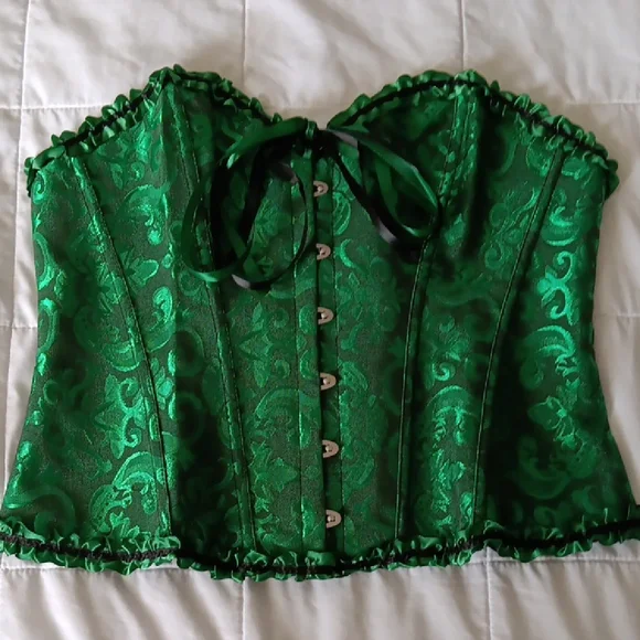 Green Brocade Corset Top - Picture 1 of 6
